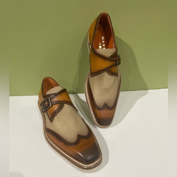 Mezlan Other - Mezlan shoes wing tip monk strap leather calf camel/bone 8